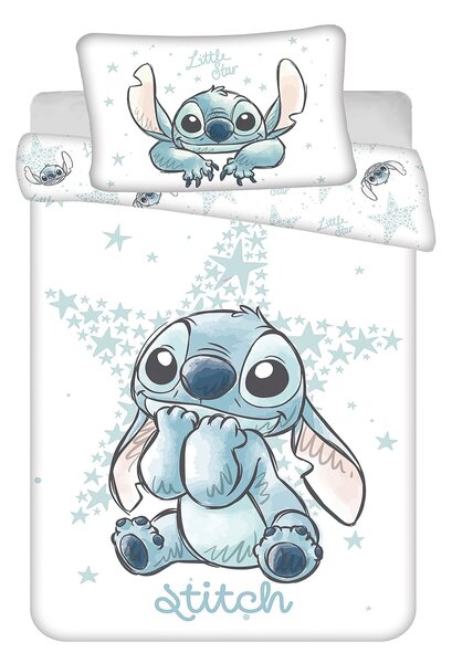 Jerry Fabrics Dětské povlečení do postýlky LILO AND STITCH WHITE STAR BABY, bílé, bavlna hladká, 100x135cm + 40x60cm