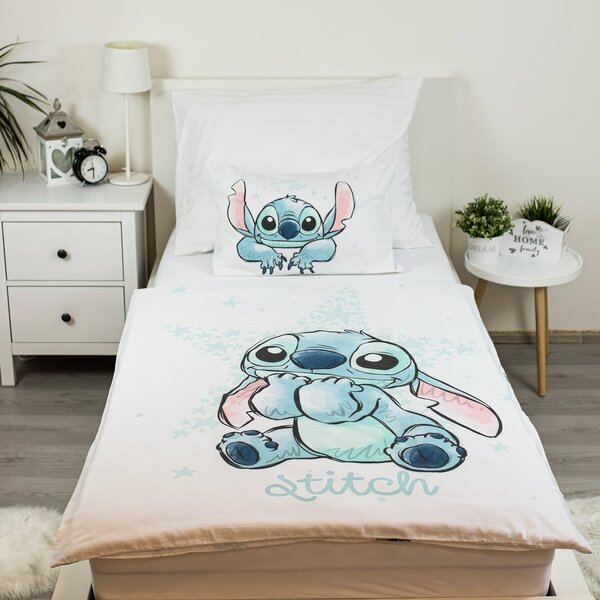 Jerry Fabrics Dětské povlečení do postýlky LILO AND STITCH WHITE STAR BABY, bílé, bavlna hladká, 100x135cm + 40x60cm