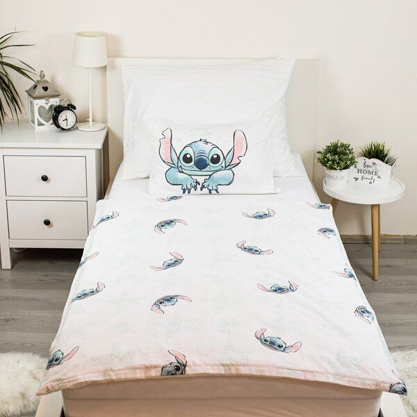 Jerry Fabrics Dětské povlečení do postýlky LILO AND STITCH WHITE STAR BABY, bílé, bavlna hladká, 100x135cm + 40x60cm