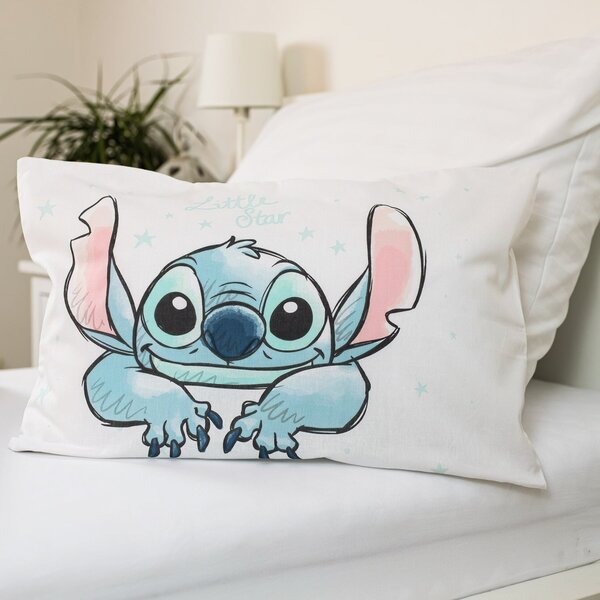 Jerry Fabrics Dětské povlečení do postýlky LILO AND STITCH WHITE STAR BABY, bílé, bavlna hladká, 100x135cm + 40x60cm