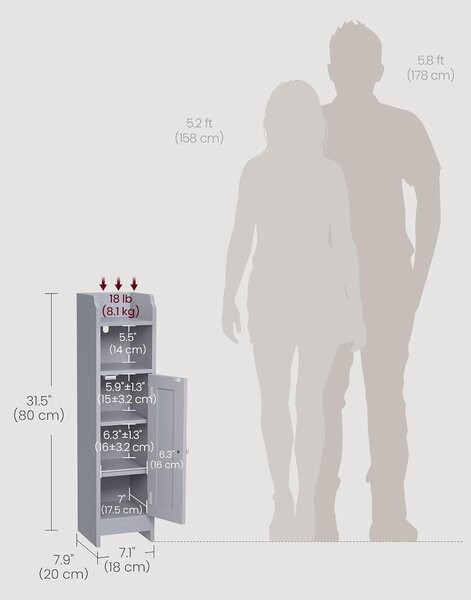 SONGMICS Koupelnová skříňka Vasagle Teisa šedá