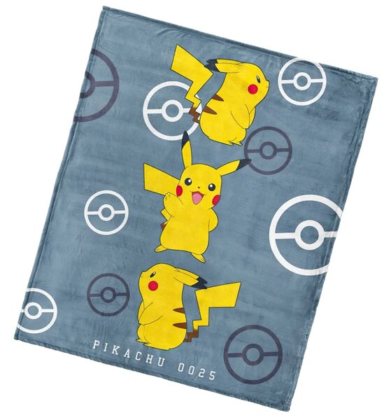 Carbotex Dětská deka z mikrovlákna (coral fleece) POKÉMON DETEKTIV PIKACHU, šedá, 130x160cm