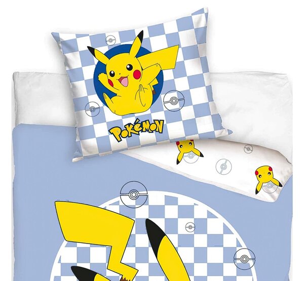 Carbotex dětské povlečení POKÉMON JEDINEČNÝ PIKACHU, světle modré, bavlna hladká, 140x200cm + 70x90cm