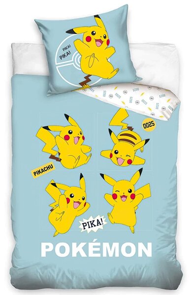 Carbotex dětské povlečení POKÉMON PIKA PIKA PIKACHU, mintové, bavlna hladká, 140x200cm + 70x90cm