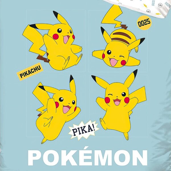 Carbotex dětské povlečení POKÉMON PIKA PIKA PIKACHU, mintové, bavlna hladká, 140x200cm + 70x90cm