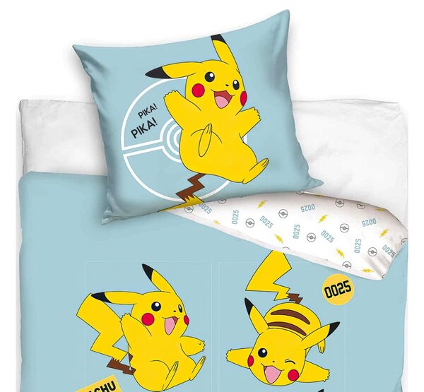 Carbotex dětské povlečení POKÉMON PIKA PIKA PIKACHU, mintové, bavlna hladká, 140x200cm + 70x90cm