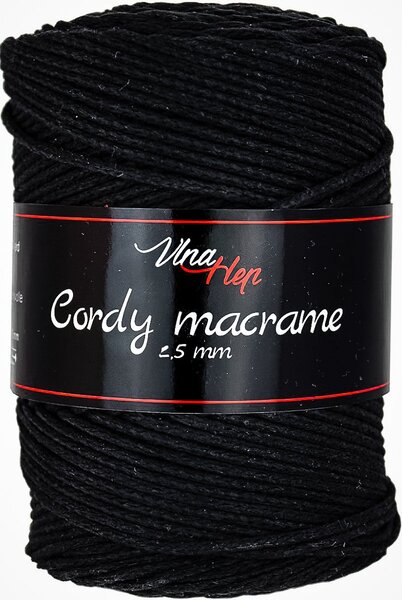 Pletací / háčkovací příze Vlna-Hep CORDY MACRAME 2,5mm 8001 černá, jednobarevná, 250g/160m