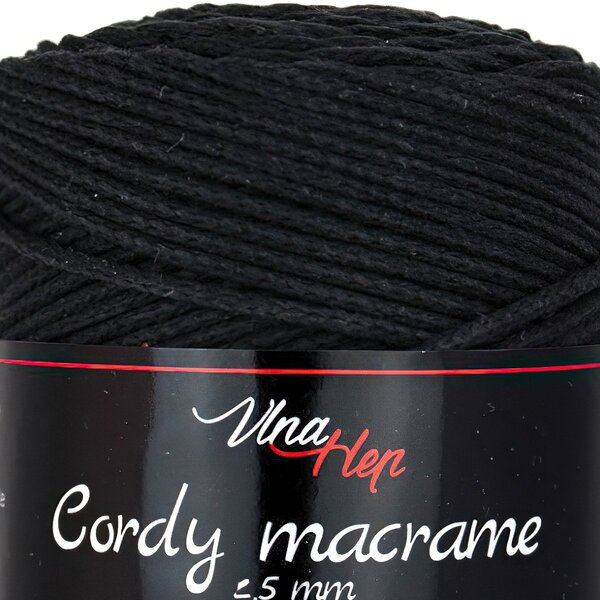 Pletací / háčkovací příze Vlna-Hep CORDY MACRAME 2,5mm 8001 černá, jednobarevná, 250g/160m