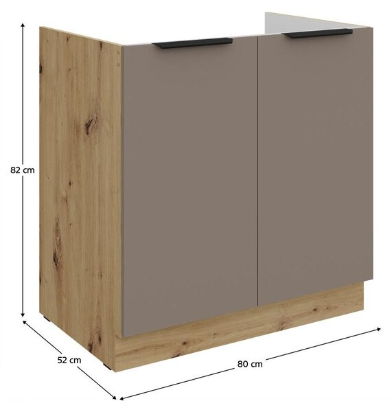 Kondela Dřezová kuchyňská skříňka Frisbo 80 ZL 2F BB - sandgrau / dub artisan