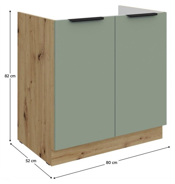 Kondela Dřezová kuchyňská skříňka Arsany 80 ZL 2F BB - aquamarine / dub artisan