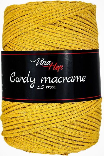 Pletací / háčkovací příze Vlna-Hep CORDY MACRAME 2,5mm 8190 hořčicová, jednobarevná, 250g/160m