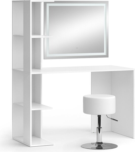 Toaletní stolek Vicco Tower Bílá 122.2 cm se zrcadlem LED a stoličkou, Model 49444