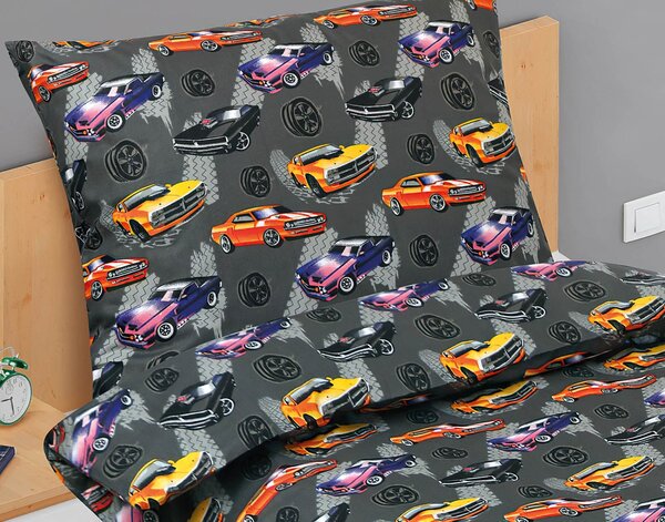 Bellatex Dětské povlečení CADILLAC ŠEDÁ, bavlna hladká, 140x200cm + 70x90cm