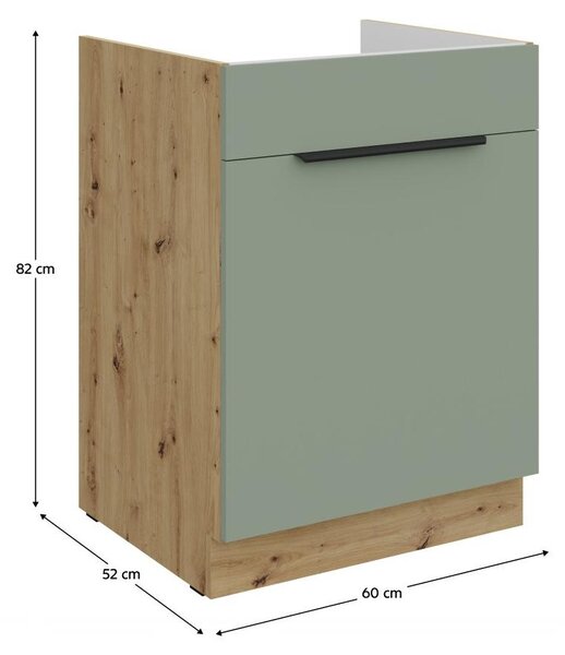 Kondela Dřezová kuchyňská skříňka Arsany 60 ZL 1F BB - aquamarine / dub artisan