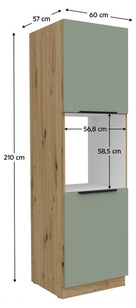 Kondela Skříňka na vestavnou troubu Arsany 60 DP-210 2F - aquamarine / dub artisan