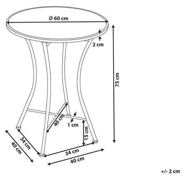Bistro stolek COMISO 60 cm 60 cm Kov Černá/Bílá