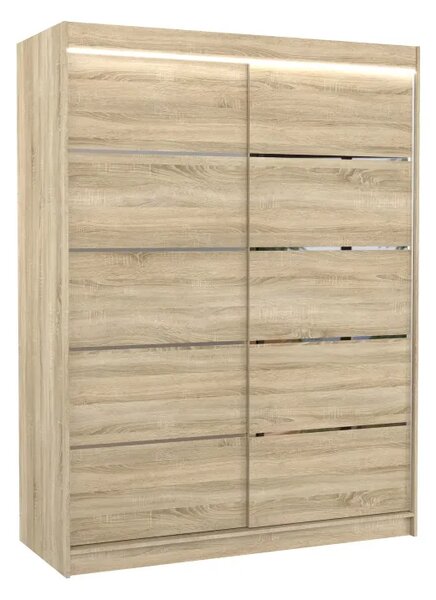 Posuvná skříň s LED osvětlením LUFT 150 sonoma (150 x 200) cm – 6 polic pro přehledné uložení