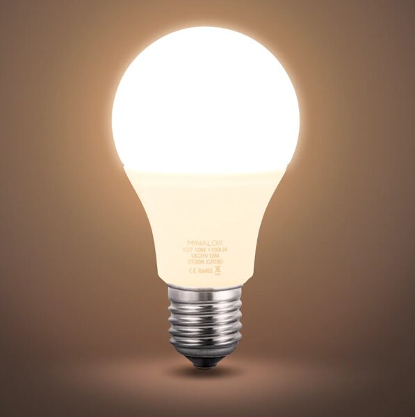 LED stmívatelná žárovka Minalox A70 E27, 10W, 24V, 3000K