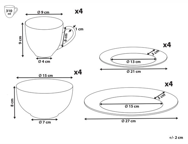 Sada 16 kusů nádobí COWSLIP Porcelán Bílá