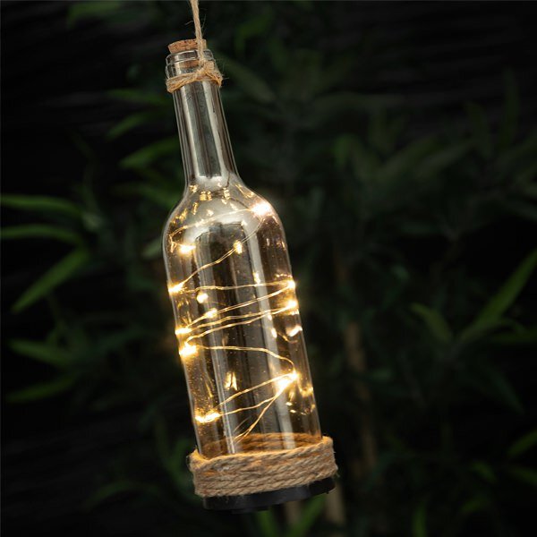 Skleněná dekorační láhev s LED světly