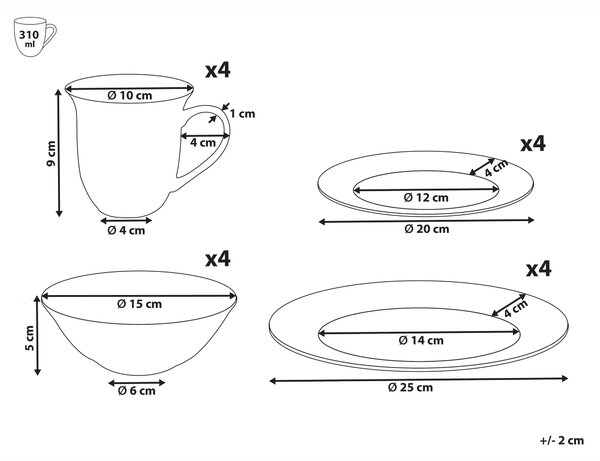 Sada 16 kusů nádobí ELDERBERRY Porcelán Bílá