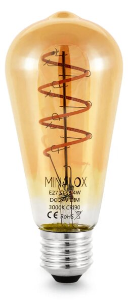 LED stmívatelná žárovka Minalox ST58 E27, 4W, 24V, 3000K
