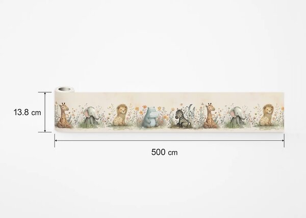 Dětská samolepící bordura na zeď Roztomilá Akvarelová Zvířata | 5 m x 13.8 cm | DWBD8467