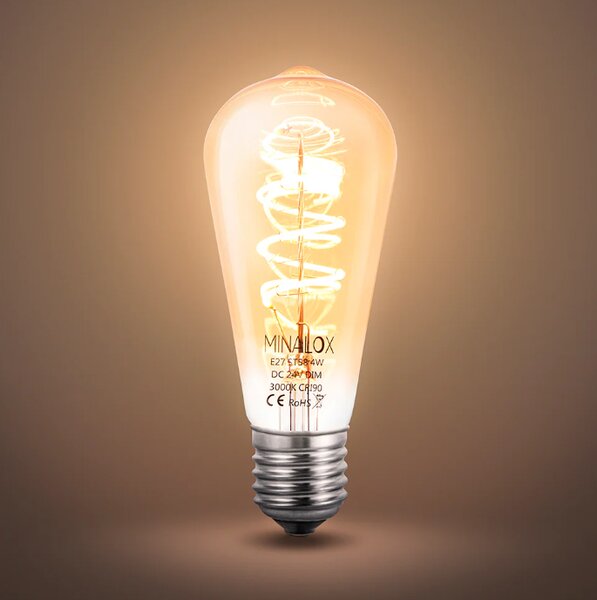 LED stmívatelná žárovka Minalox ST58 E27, 4W, 24V, 3000K