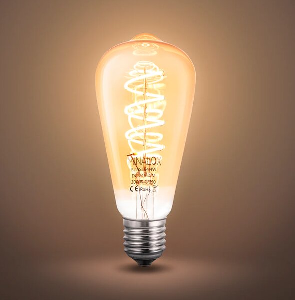 LED stmívatelná žárovka Minalox ST64 E27, 4W, 24V, 3000K