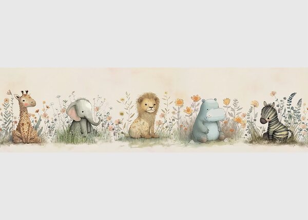 Dětská samolepící bordura na zeď Roztomilá Akvarelová Zvířata | 5 m x 13.8 cm | DWBD8467