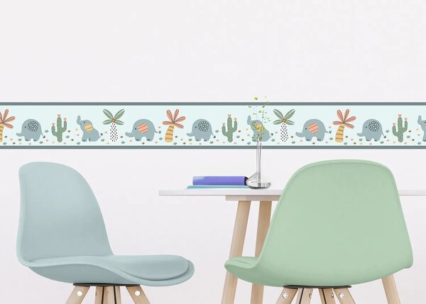 Dětská samolepící bordura na zeď Modří Sloni | 5 m x 13.8 cm | DWBD8505