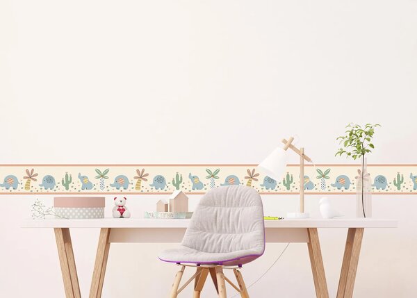Dětská samolepící bordura na zeď Broskvoví Sloni | 5 m x 13.8 cm | DWBD8503