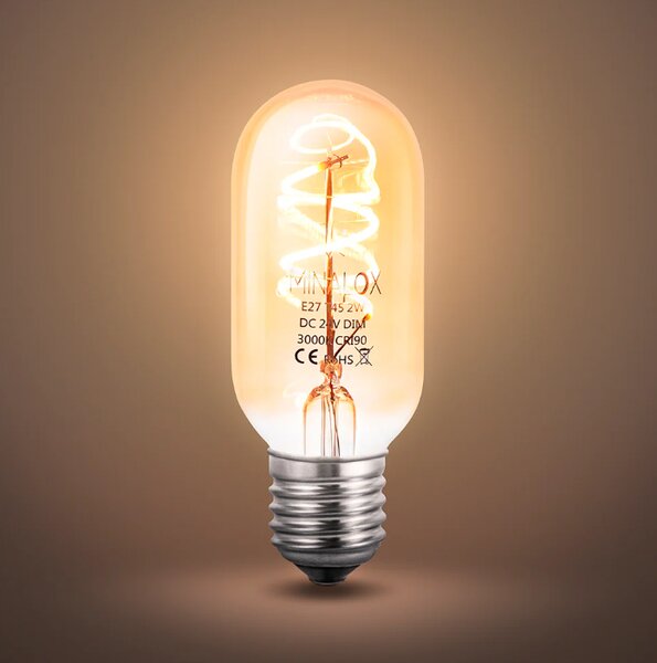 LED stmívatelná žárovka Minalox T45 E27, 2W, 24V, 3000K