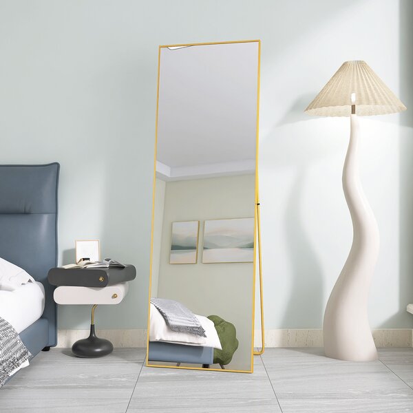 Zrcadlo Moonbite Standspiegel 150x40 cm – úzký zlatý rám, celotělové, možnost postavení nebo zavěšení, materiál: hliník, barva: zlato