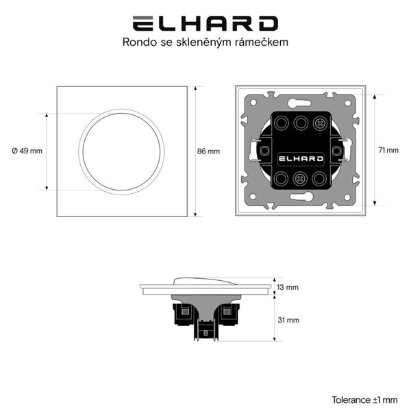 Elhard Vypínač Rondo Glass č.1 se skleněným rámečkem, bílý - kompletní RG5101W