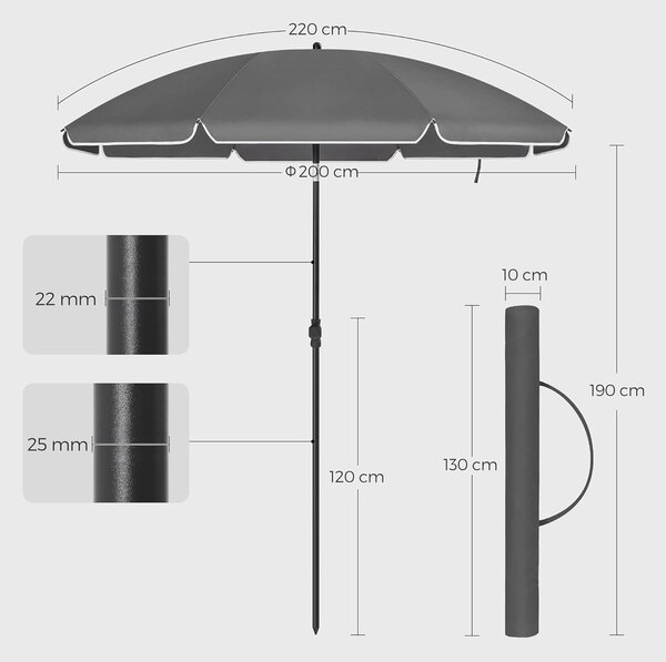 SONGMICS Zahradní slunečník s ochranným obalem UNTRA 200 cm šedý