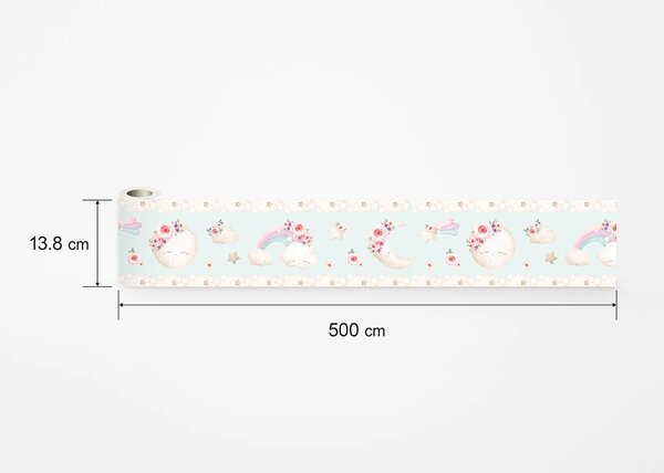 Dětská samolepící bordura na zeď Modrý Akvarelový Měsíc | 5 m x 13.8 cm | DWBD8047