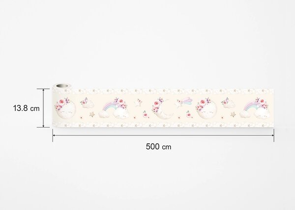 Dětská samolepící bordura na zeď Béžový Akvarelový Měsíc | 5 m x 13.8 cm | DWBD8045