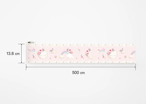 Dětská samolepící bordura na zeď Růžový Akvarelový Měsíc | 5 m x 13.8 cm | DWBD8049