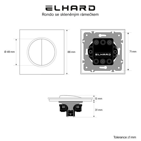 Elhard Vypínač Rondo Glass č.5 se skleněným rámečkem, bílý - kompletní RG5105W