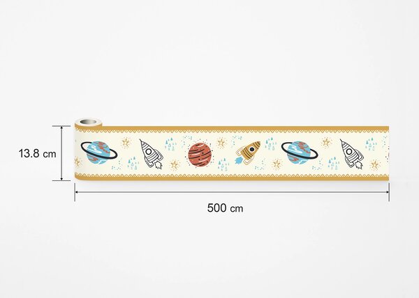 Dětská samolepící bordura na zeď Světle Žlutý Vesmír | 5 m x 13.8 cm | DWBD8057