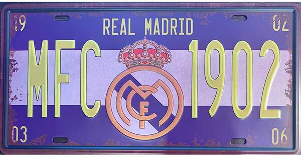 Ceduľa značka Real Madrid 30,5cm x 15,5cm Plechová tabuľa