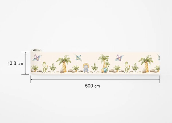 Dětská samolepící bordura na zeď T-Rex s Kamarády Na Béžové | 5 m x 13.8 cm | DWBD8513