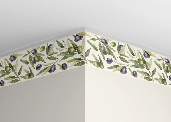 Samolepící bordura na zeď Olivová Ratolest Na Bílé | 5 m x 13.8 cm | DWB8519