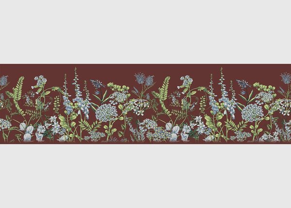 Samolepící bordura na zeď Květy Vikve na Burgundské Červené | 5 m x 13.8 cm | DWB8527