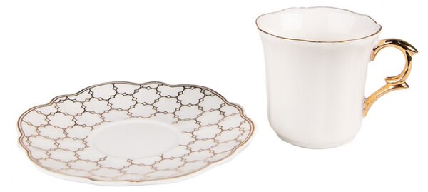 Bílý porcelánový šálek se vzorovaným podšálkem Tasse – 95 ml