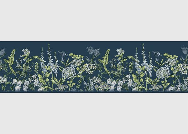 Samolepící bordura na zeď Květy Vikve na Pruské Modři | 5 m x 13.8 cm | DWB8525