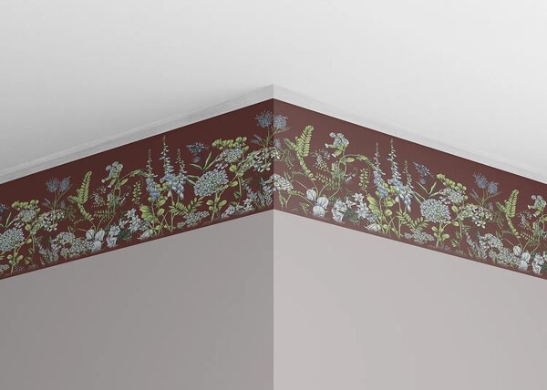 Samolepící bordura na zeď Květy Vikve na Burgundské Červené | 5 m x 13.8 cm | DWB8527