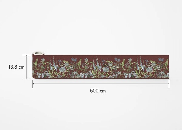 Samolepící bordura na zeď Květy Vikve na Burgundské Červené | 5 m x 13.8 cm | DWB8527