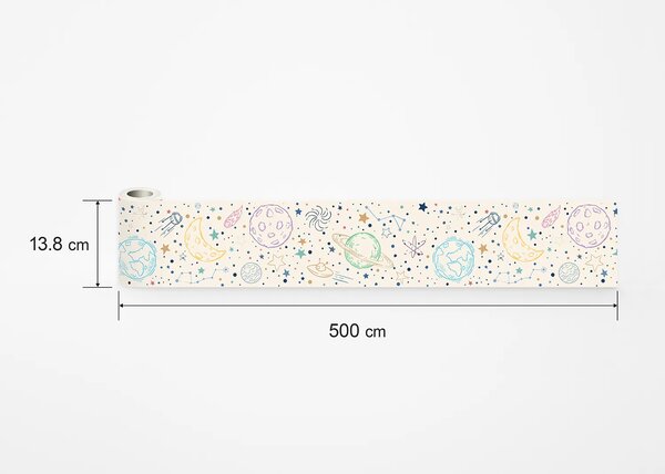 Dětská samolepící bordura na zeď Béžový Kreslený Vesmír | 5 m x 13.8 cm | DWBD8533